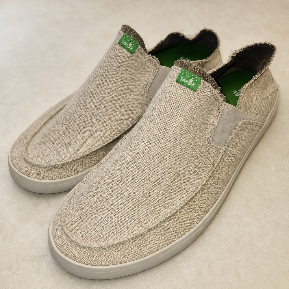 Sanuk Mens Vagabond Tan Canvas Slip On Sneakers 1102478 Size 13 Loafers